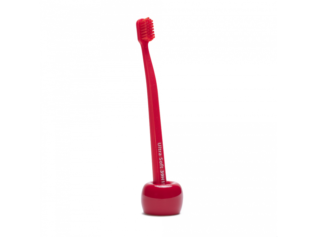 Toothbrush and holder set - red